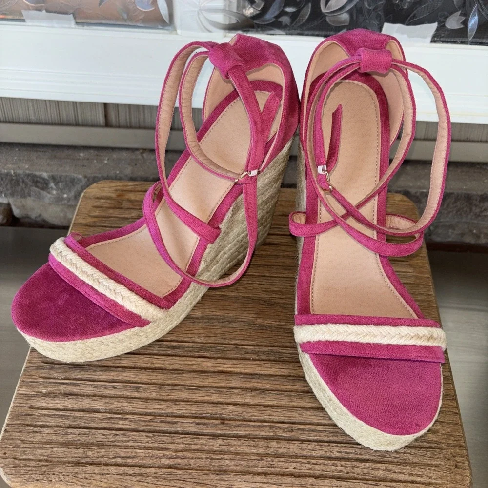 Espadrille Rope Wedge Hot Pink  Slingback Strappy  Dress Shoes Size 41/ 9.5 US